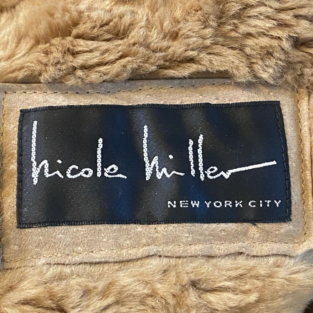 Vintage Nicole Miller Suede Leather Faux Shearling Long Coat Tan Y2K Women’s M - Picture 3 of 14
